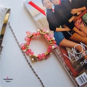 Pearl and Butterfly Garden Bead Stretch Bracelet